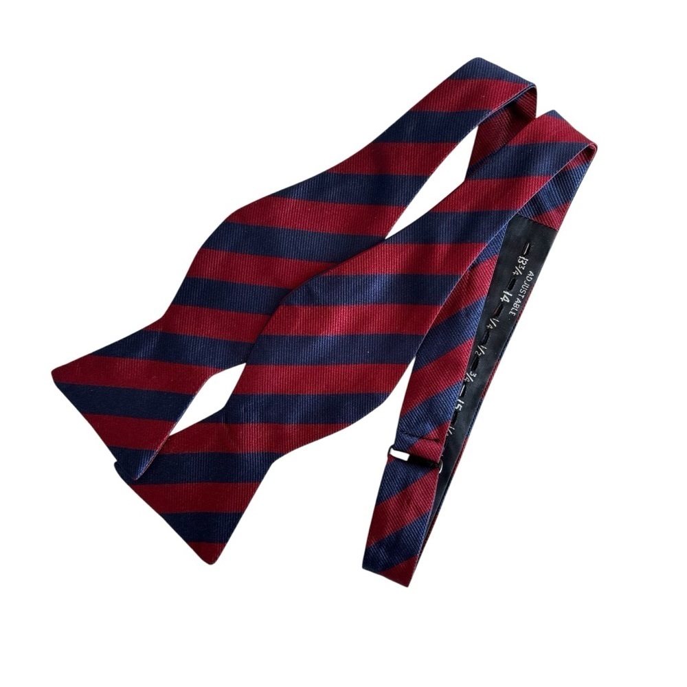 Brooks Brothers 346 Bow Tie Red Blue Striped Silk Made USA Self Tie Adjustable